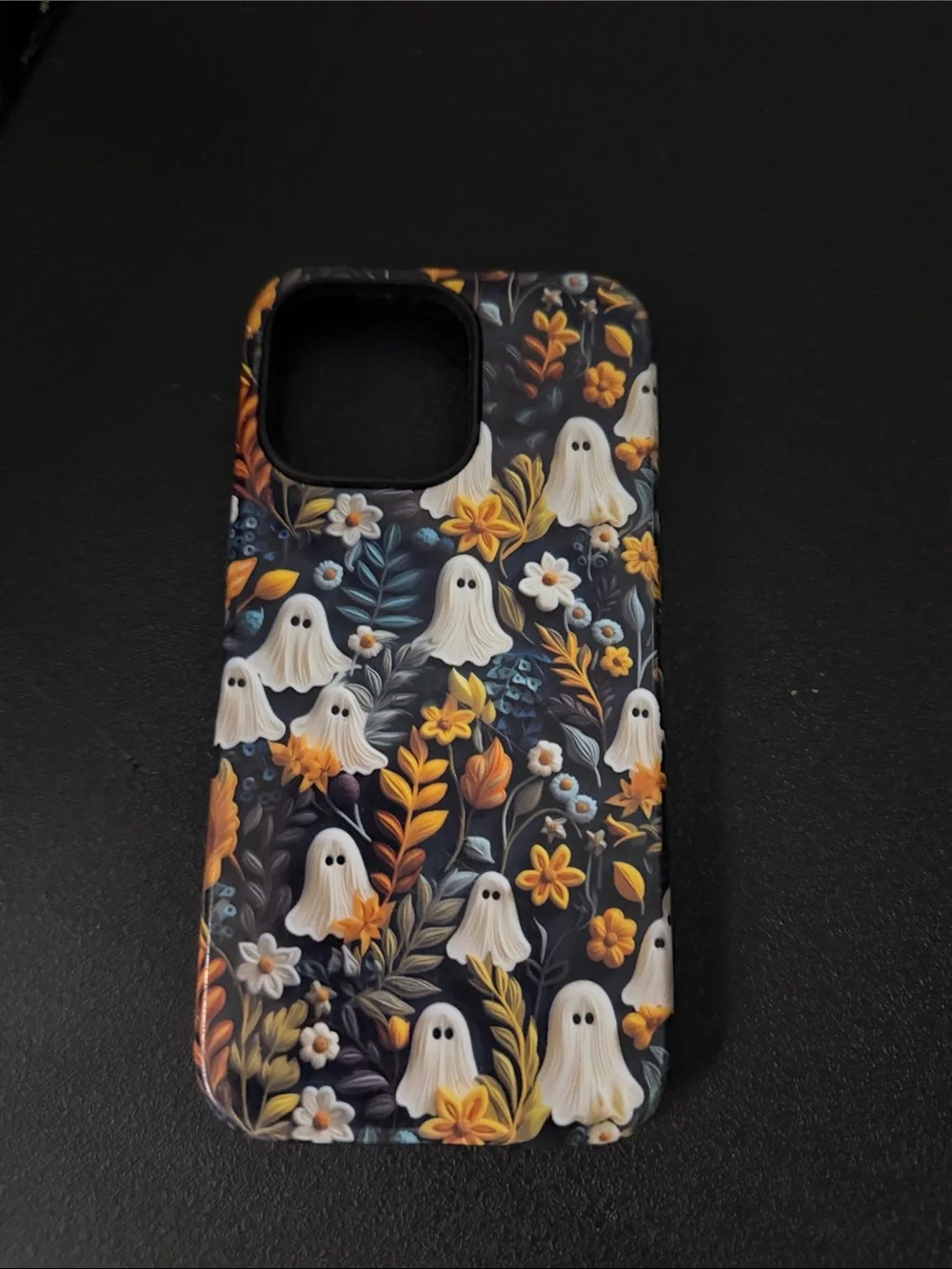 Cute Ghost Floral Phone Case - Black & Yellow